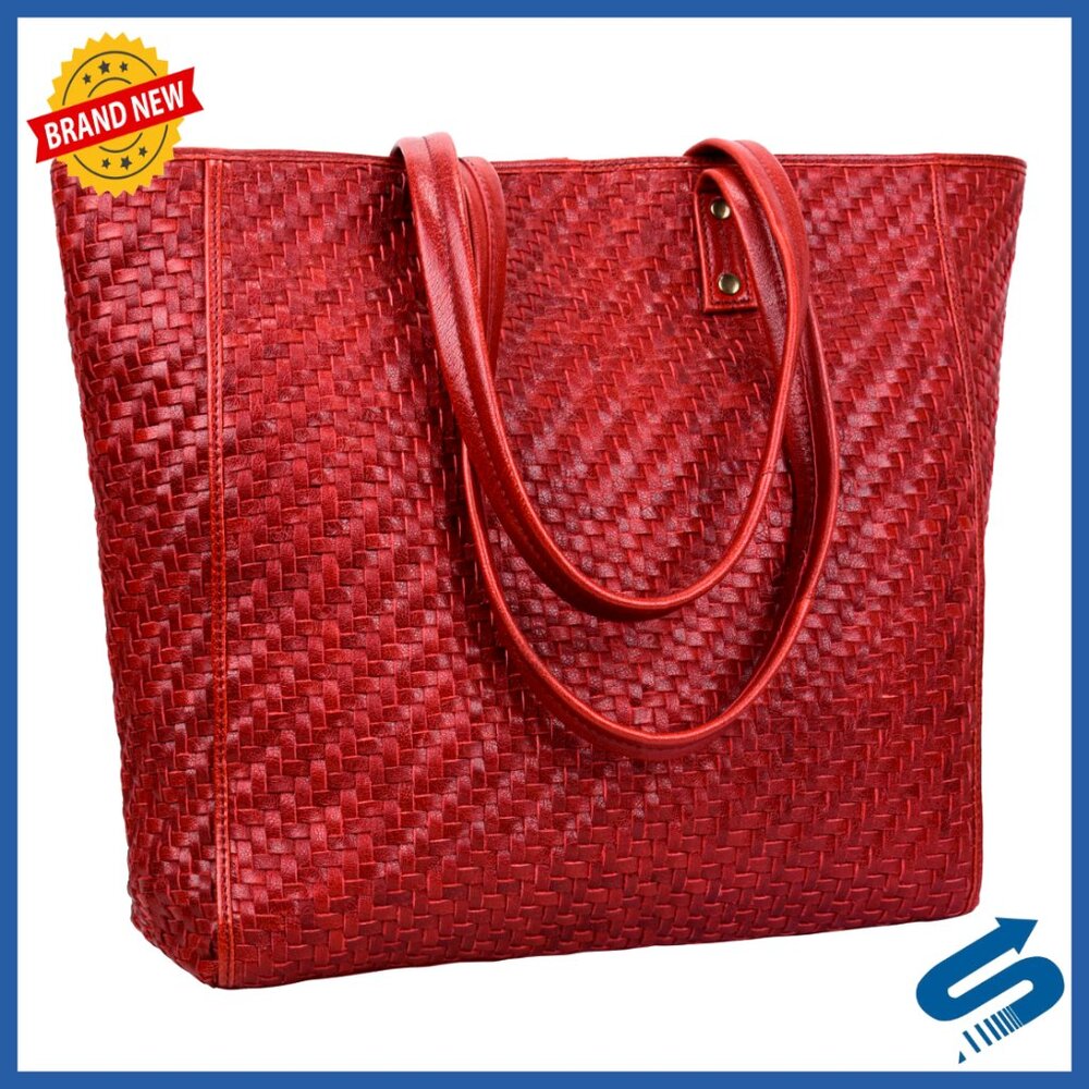 Leather Tote Shoulder Bag Vintage Designer Braided Elegant Minimal Chic